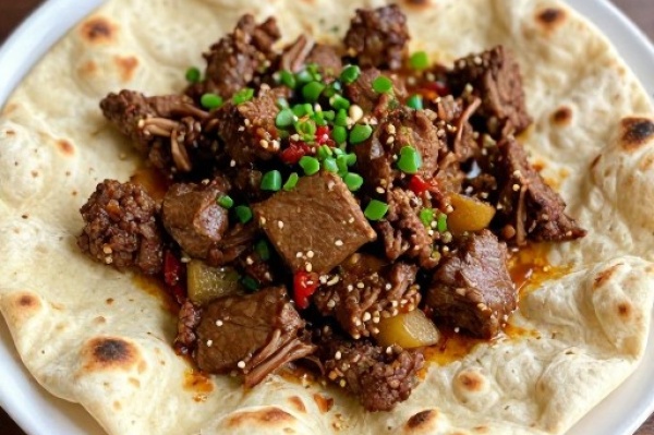 Фото Лаваш с мясным фаршем и овощами №5